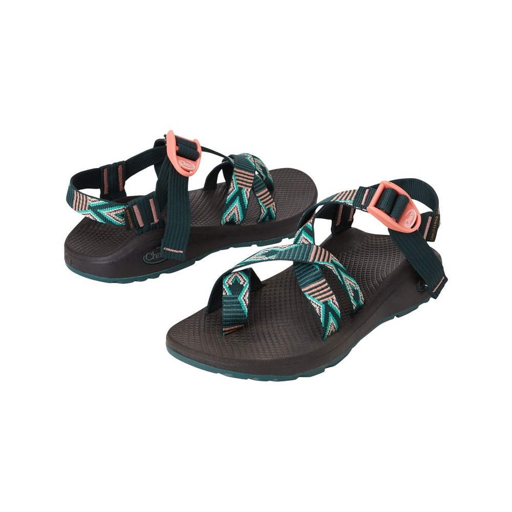 Chaco Z/Cloud 2 Womens Sandals SZ 8 Teal Pink Geometric Strappy Toe Loop Hiking